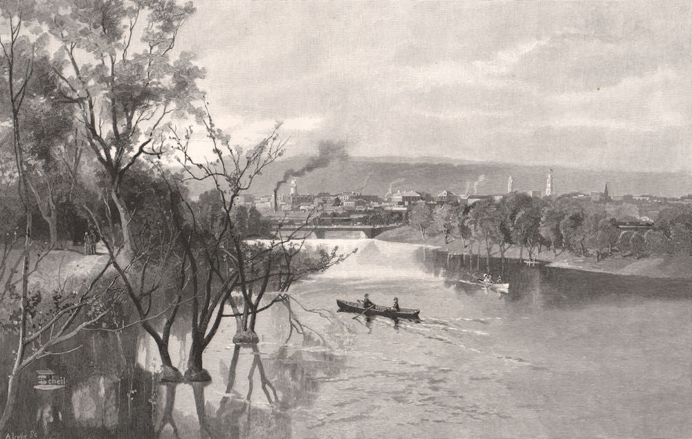 ADELAIDE, from the river Torrens. South Australia 1888 old antique print